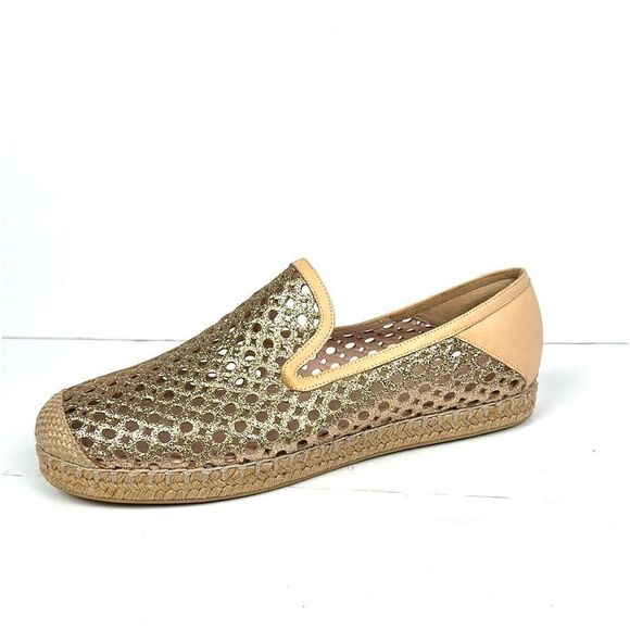 NWOB Stuart Weitzman County Glitter Espadrille Flat Sand Gold US 10 - Picture 2 of 16